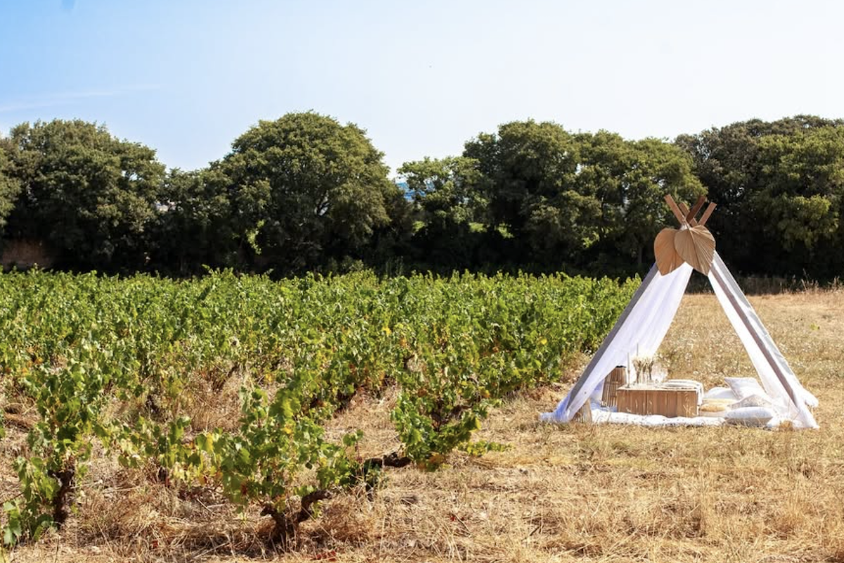 Un tipi pour un pique nique chic et boheme dans les vignes